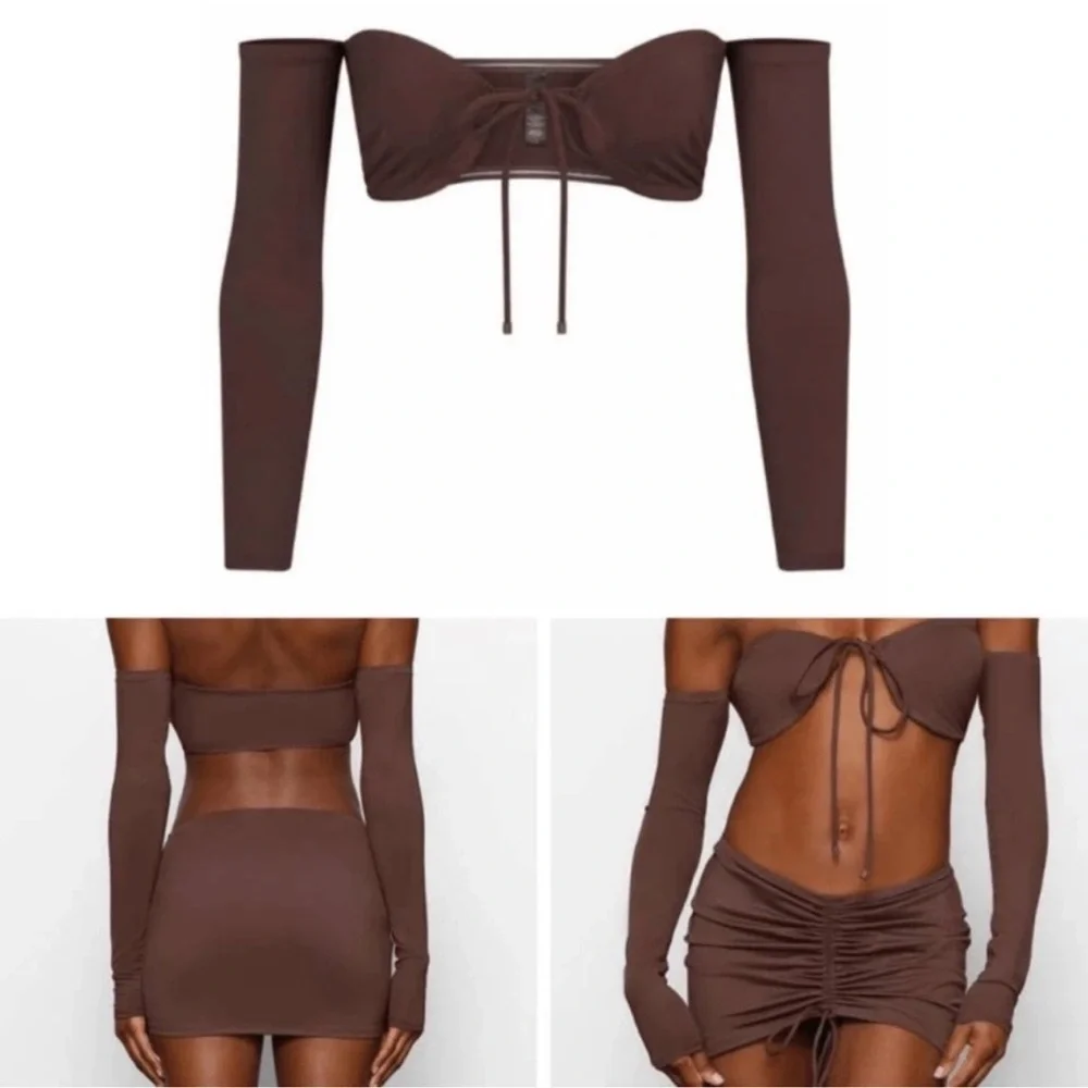 SKIMS Signature Swim Long Sleeve Bikini Top in Cocoa Brown Size 4X
